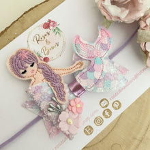 Load image into Gallery viewer, Mermaid Embroidered Hair Bow Clip or Headband
