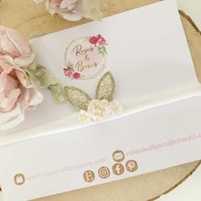 Load image into Gallery viewer, Dainty Bunny Ears Easter headband - White and Gold Headband
