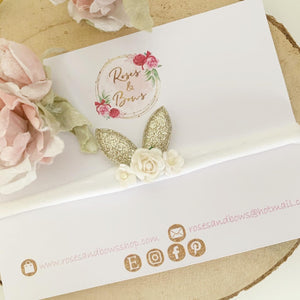 Dainty Bunny Ears Easter headband - White and Gold Headband