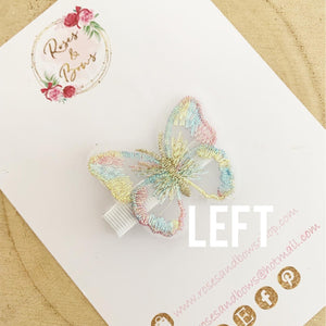 Rainbow embroidered butterfly clip