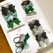 Load image into Gallery viewer, Forest Green School Hair Accessory Set - School Hair Bows, Fringe Clips or Bobbles
