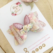 Load image into Gallery viewer, Rainbow Bunny Ears Glitter Hair Bow Headband or Clip - Pink Sequin Bunny Rabbit Ears Hair Bow
