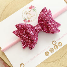 Load image into Gallery viewer, Pink Glitter Hair Bow - Glitter Hair Bow Hair Clip or Headband
