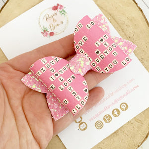 Pink Scrabble Leatherette and Glitter Bow Headband or Clip