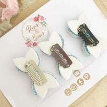 Load image into Gallery viewer, Blue, Green and Lemon Glitter First clip set / Fine Hair Clip Set
