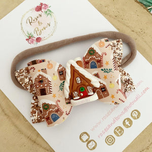 Christmas Gingerbread Bow Headband or Clip