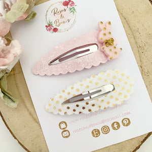 Pink and Gold Easter Bunny Large scalloped snap clip set