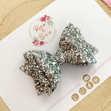 Load image into Gallery viewer, Silver Glitter Hair Bow - Glitter Hair Bow Hair Clip or Headband
