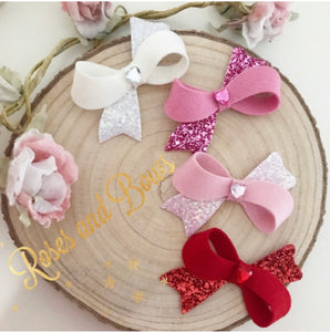 Valentines Day heart Felt Twist Hair Bow Headband or Clip