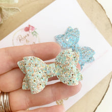 Load image into Gallery viewer, Blue, Green and Lemon Glitter First clip set / Fine Hair Clip Set
