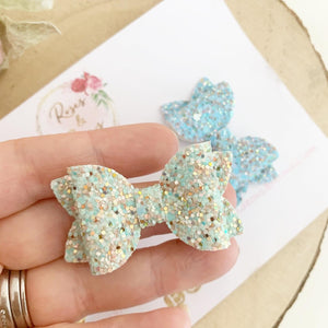 Blue, Green and Lemon Glitter First clip set / Fine Hair Clip Set