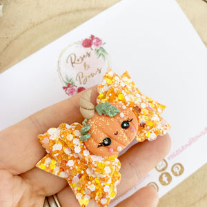 Pumpkin Halloween Glitter Bow Headband or Clip