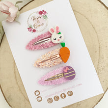 Load image into Gallery viewer, Easter scalloped snap clip set - Easter bunny, carrot and egg set
