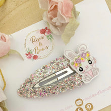 Load image into Gallery viewer, Easter Bunny Glitter and Felt large snap clip Grey and Pink
