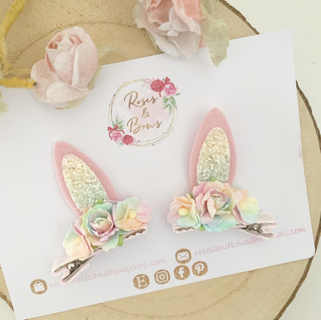 Rainbow Stand Up Bunny Ear Clips - Easter Bunny Clips