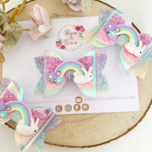 Load image into Gallery viewer, Transparent Rainbow Bunny Hair Bow Headband or Clip
