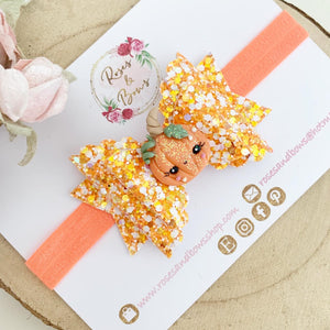 Pumpkin Halloween Glitter Bow Headband or Clip