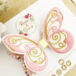 Pink and Gold Glitter Butterfly Bow Headband or Clip