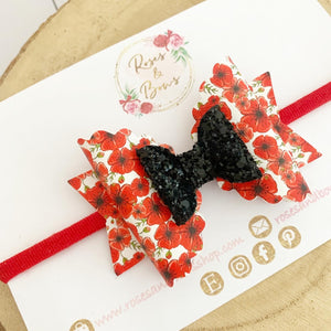 Poppy Glitter Bow Headband or Clip