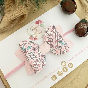 Pink Christmas Hair Bow Headband or Clip