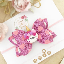 Load image into Gallery viewer, Valentine’s Unicorn Hair Bow Headband or Clip
