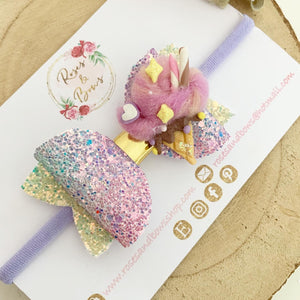 Ice Cream Glitter Bow Headband or Clip