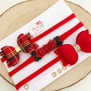 Red Tartan Christmas headband set