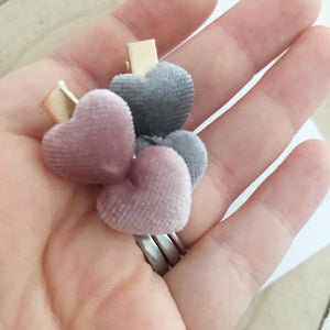 Velvet Heart Valentines clip set - Light Pink And Grey Clip Set