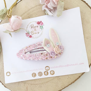 Large Easter Bunny Ears Glitter snap clip