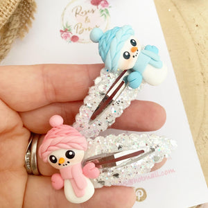 Snowman glitter snap clip set