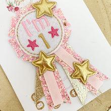 Load image into Gallery viewer, Pink and Gold Star Number Birthday Badge / Button
