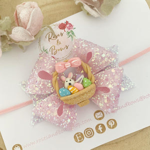 Easter Basket Glitter Hair Bow Headband or Clip