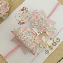 Load image into Gallery viewer, Easter Bunny Pink Floral Charm Hair Bow Headband or Clip
