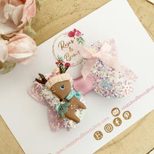 Load image into Gallery viewer, Pink Christmas reindeer Hair Bow Headband or Clip
