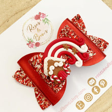 Load image into Gallery viewer, Red Gingerbread House Hair Bow Clip or Headband
