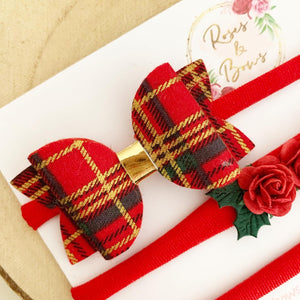 Red Tartan Christmas headband set