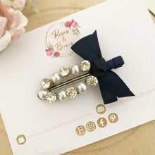 Load image into Gallery viewer, Navy Blue Pearl and Rhinestone Alligator Clip

