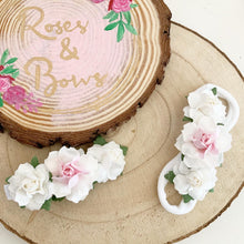 Load image into Gallery viewer, White and pink rose flower headband or clip
