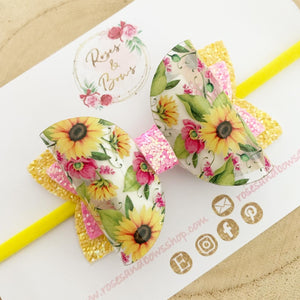 Sunflower Transparent Glitter Bow Headband or Clip