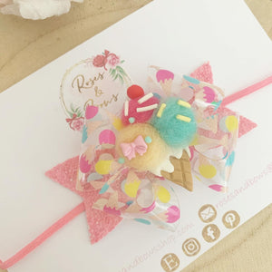Ice Cream Transparent Hair Bow Headband or Clip