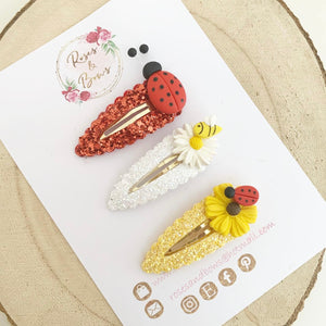 Summer lady bird, bee, daisy and sunflower scalloped snap clip set
