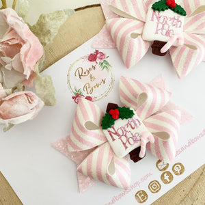 Pink North Pole Hair Bow Headband or Clip