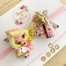 Load image into Gallery viewer, Tooth Fairy Glitter Hair Bow Headband or Clip
