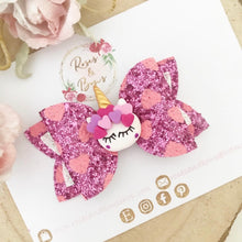 Load image into Gallery viewer, Valentine’s Unicorn Hair Bow Headband or Clip
