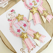 Load image into Gallery viewer, Pink and Gold Star Number Birthday Badge / Button
