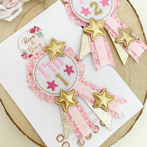 Pink and Gold Star Number Birthday Badge / Button