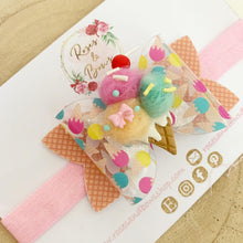 Load image into Gallery viewer, Ice Cream Transparent Glitter Bow Headband or Clip
