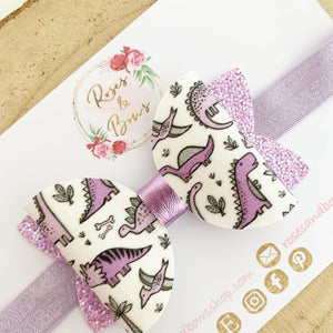 Dinosaur Purple Hair Bow Headband or clip