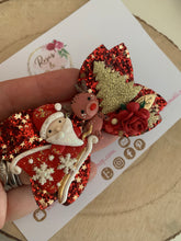Load image into Gallery viewer, Pink reindeer Glitter Hair Bow Headband or Clip
