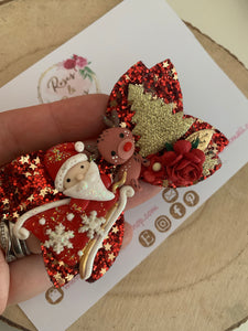 Pink reindeer Glitter Hair Bow Headband or Clip